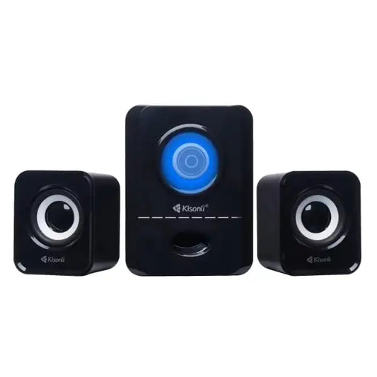 Kisonsli speaker system with three black speakers on a white background