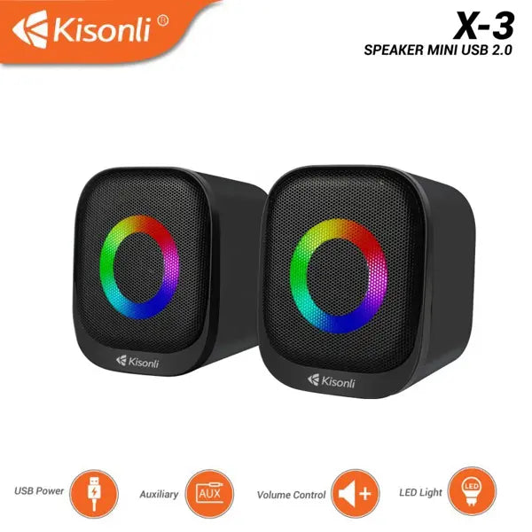 Kisonli X-3 speaker mini USB 2.0 with RGB lighting on a white background