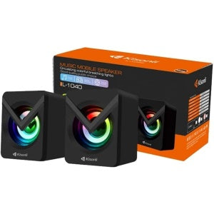 Razer speaker system with RGB lighting and packaging on a white background