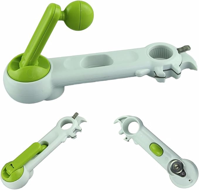 Multi-tool with green and white components on a white background