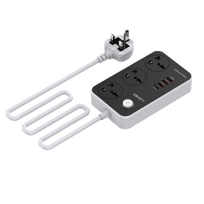 Multi-outlet power strip with cable on a white background