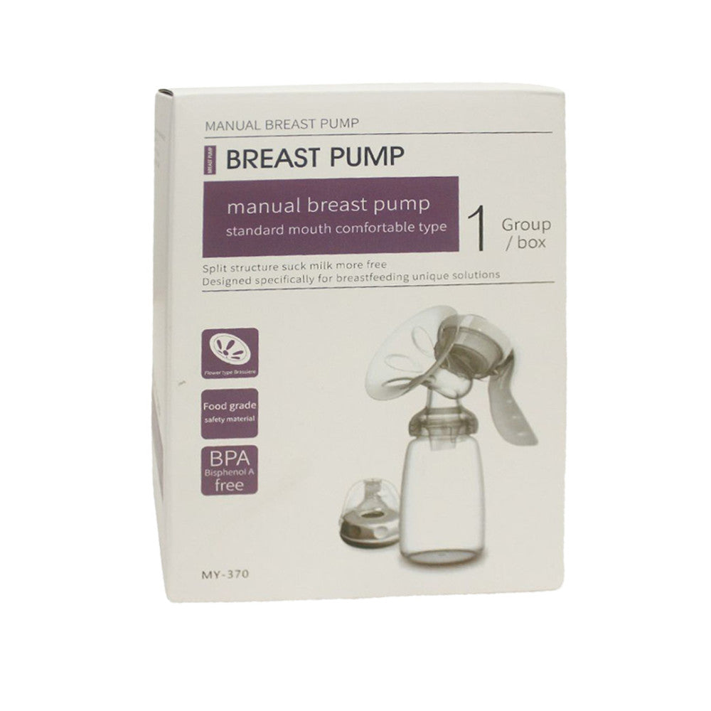 Manual breast pump packaging with clear illustration on a white background