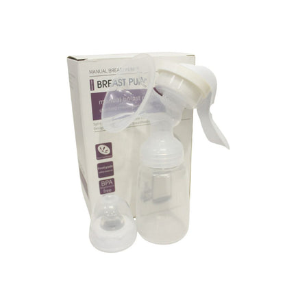 Manual breast pump with packaging on a white background