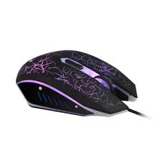 Gaming mouse with purple accents on a white background