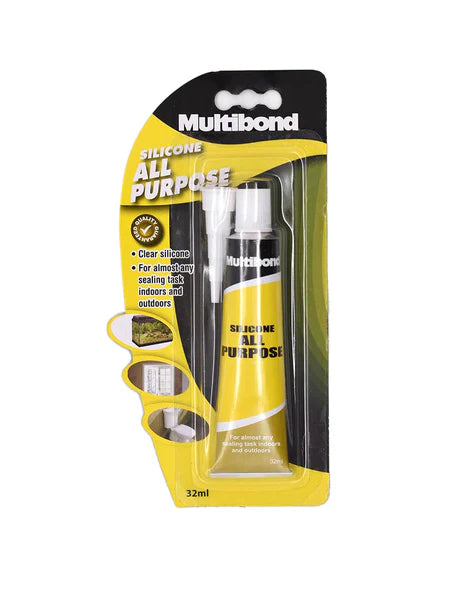 Multibond silicone all-purpose sealant packaging on a white background