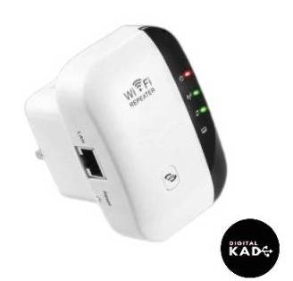 White WiFi repeater with digital Kado logo on a white background