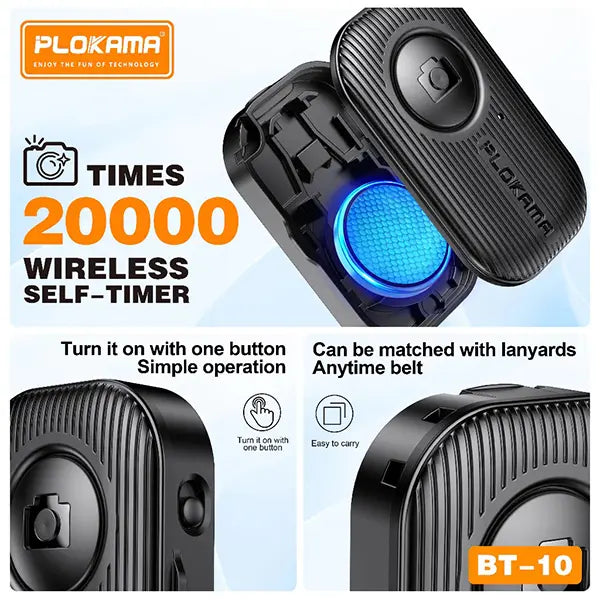 Plokama wireless self-timer with blue light indicator on a white background