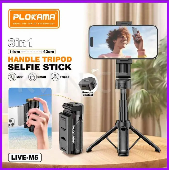 Plokama Live-M5 3-in-1 Handle Tripod Selfie Stick