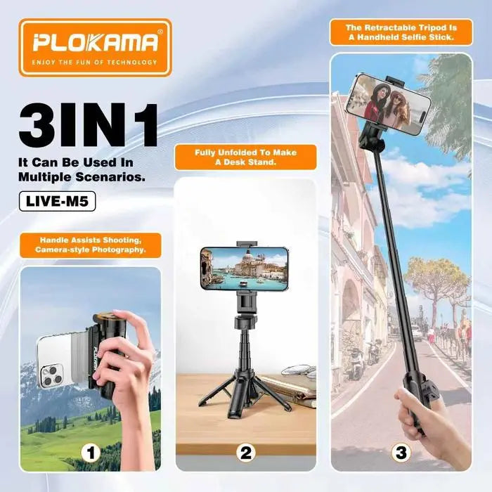 Plokama Live-M5 3-in-1 Handle Tripod Selfie Stick