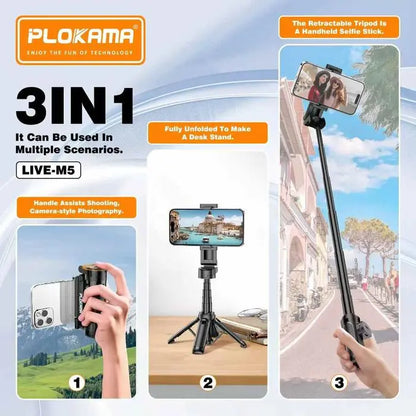 Plokama Live-M5 3-in-1 Handle Tripod Selfie Stick