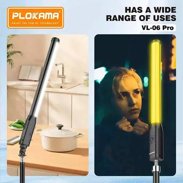 Light saber with Plokama branding and text 'Has a wide range of uses VL-06 Pro' on a light blue background.