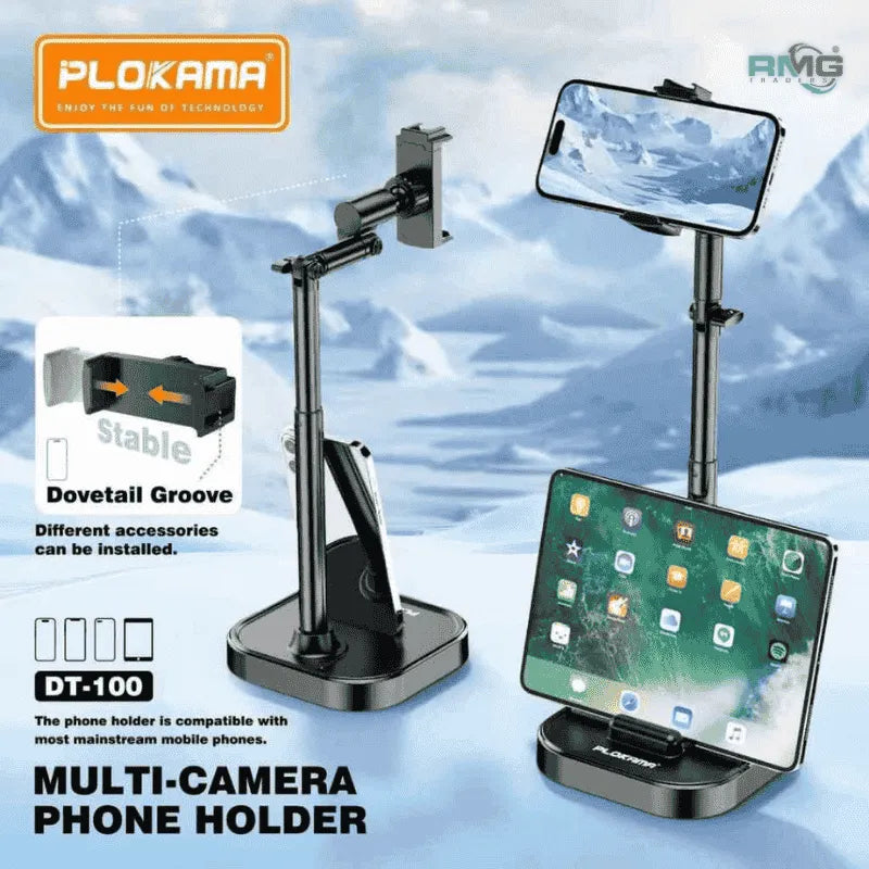 Plokama DT-100 Desktop Phone Holder, Stable Base. Adjustable Angles. Sleek Design.