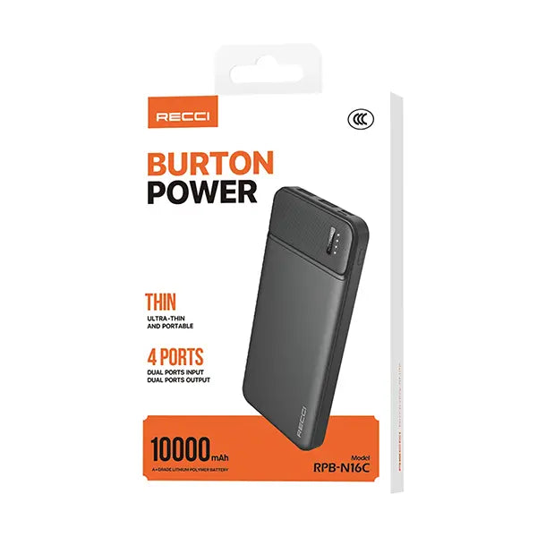 Power bank packaging with RECCI branding on a white background
