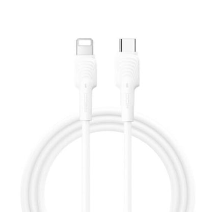 White USB-C to Lightning cable on a white background