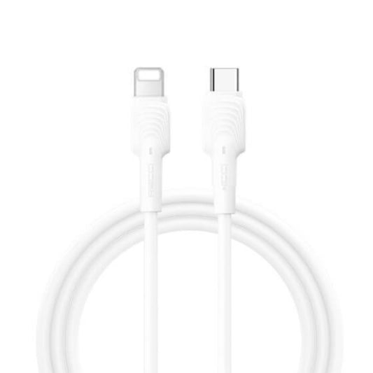 White USB-C to Lightning cable on a white background