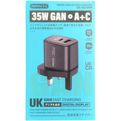 Remax U2-AC35W 35W Gan A+C Digital Fast Charger- Silver