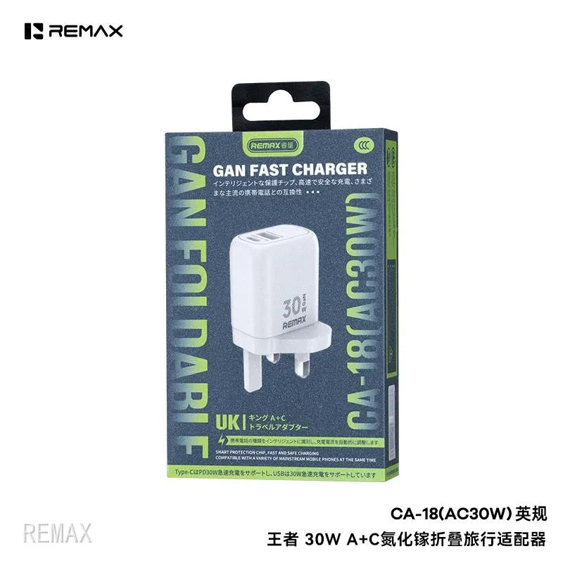 Remax GAN fast charger packaging on a white background