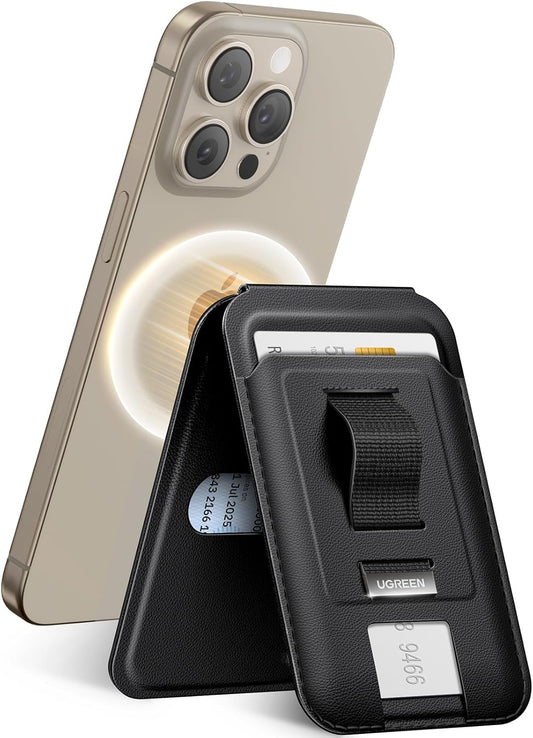 UGREEN 45166 Magnetic Wallet with Stand, MagSafe Card Holder and Kickstand for iPhone with Finger Loop Grip