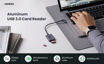 UGREEN 80887 USB-A Multifunction Card Reader, Plug-and-Play Access to SD, TF, MS, and CF Cards