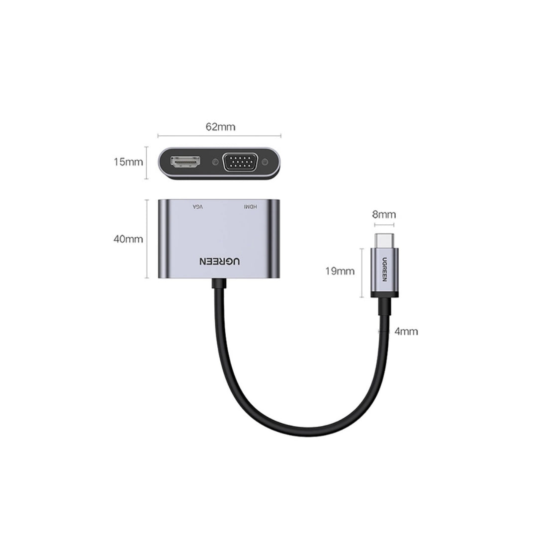 UGREEN adapter with dimensions labeled on a white background