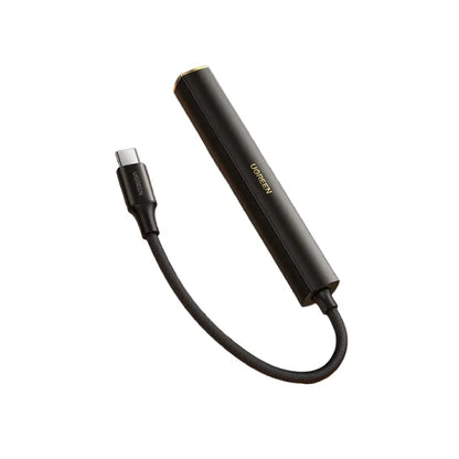 Black USB-C adapter on a white background