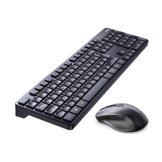Black keyboard and mouse set on a white background