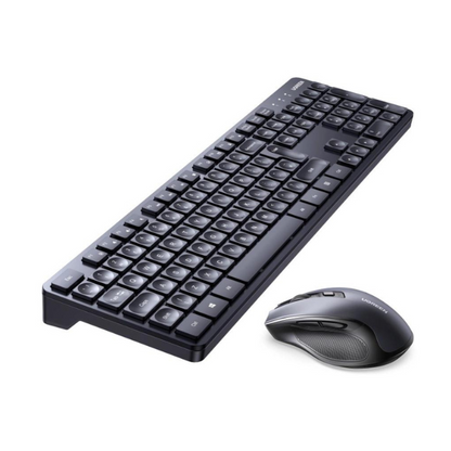 Black keyboard and mouse set on a white background