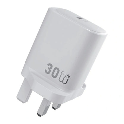 WiWU WI‑G008 30W Essen GaN 3‑Pin Fast Charger, White