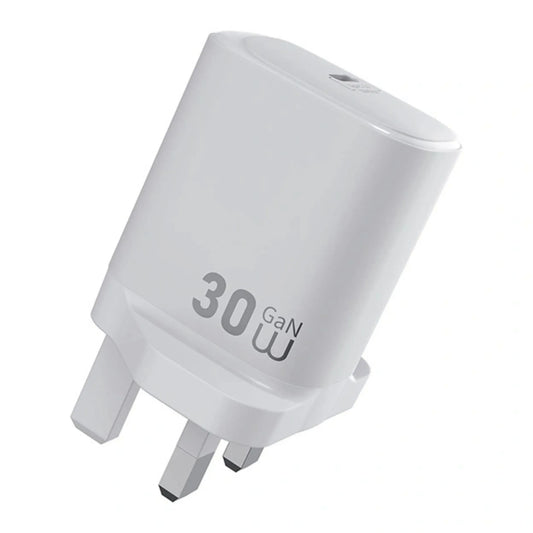 WiWU WI‑G008 30W Essen GaN 3‑Pin Fast Charger, White
