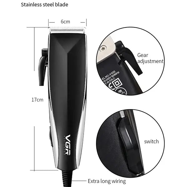 Hair clipper with labeled features on a white background