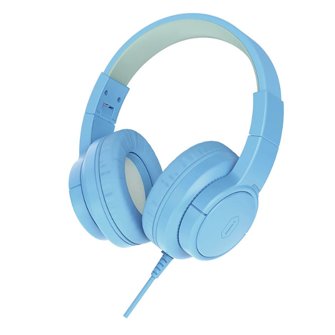 Light blue headphones on a white background