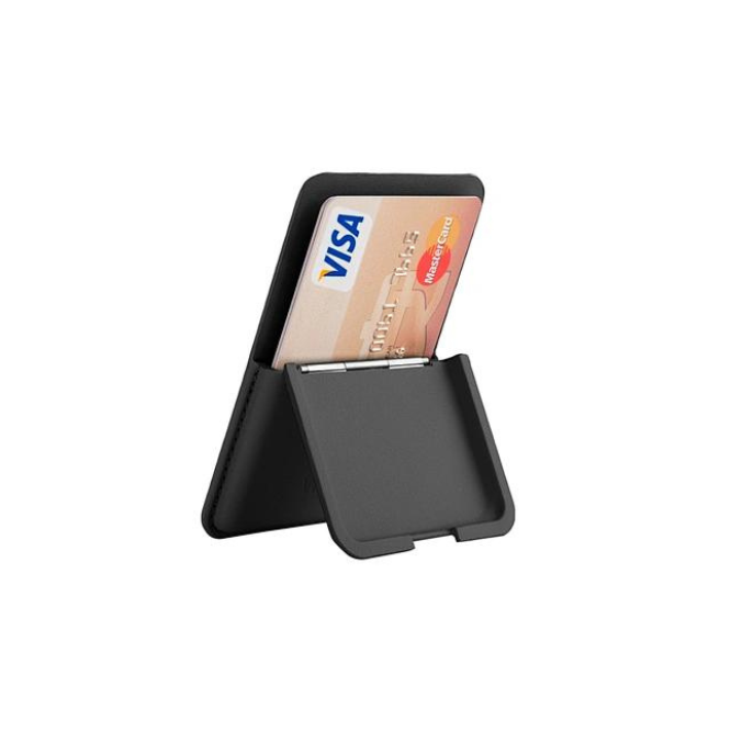 Black card holder with a Visa and Mastercard on a white background