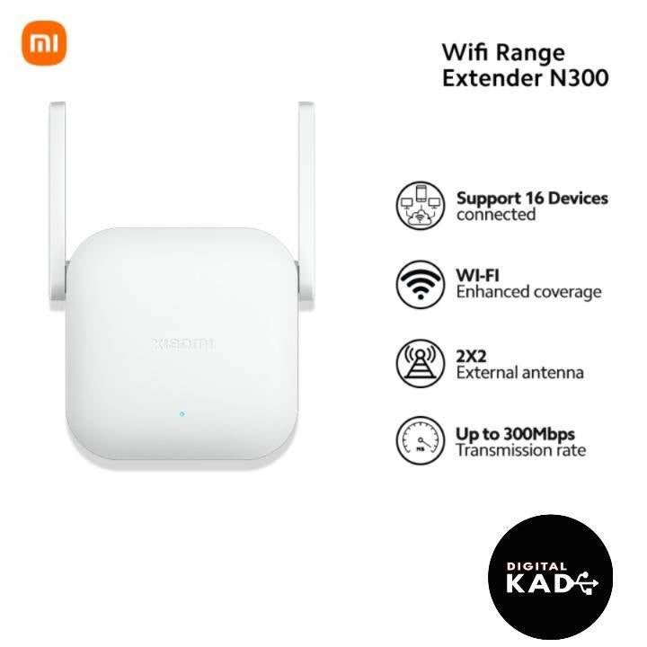 Wi-Fi range extender with features listed on a white background