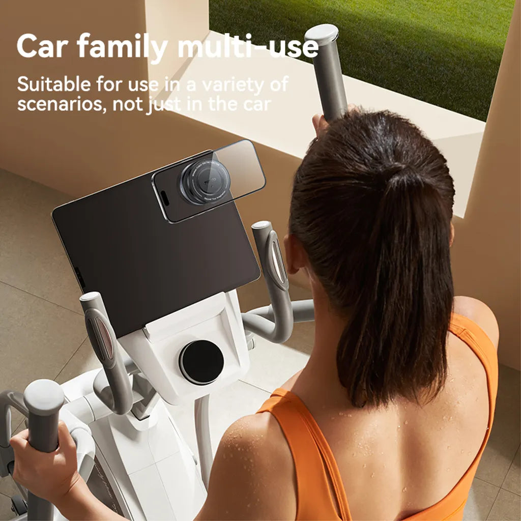 Woman using a car family multi-use product with text indicating its versatility.