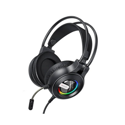 A black Yesido EK02 3.5mm Gaming Headphone with RGB lighting and a microphone attached to the earcup.