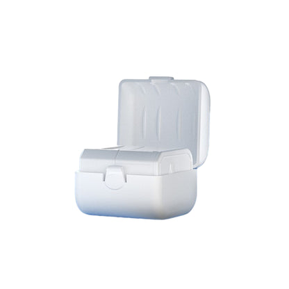 White plastic container with lid on a white background