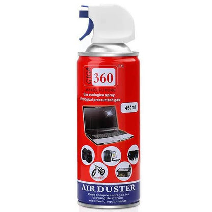 Red air duster can with Giga 360' branding on a white background