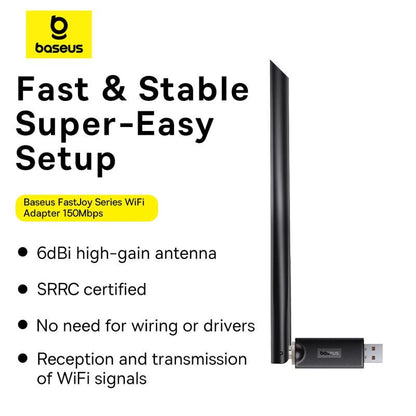Baseus BS-0H171 USB WiFi Adapter, 150Mbps, 2.4GHz