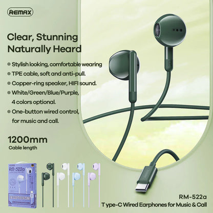 Remax RM-522A Type-C Wired Earphones with HD Sound