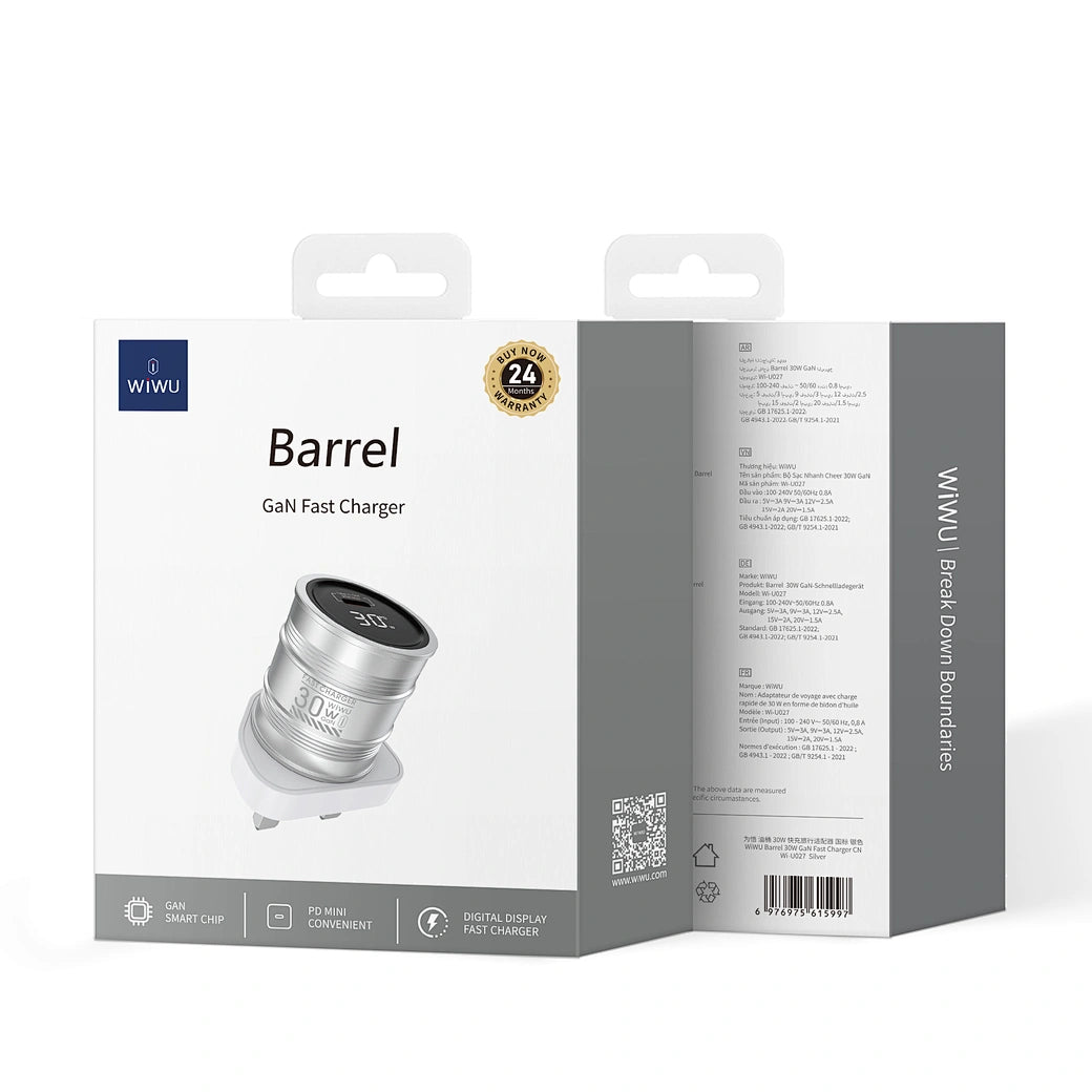 WIWU Wi‑U027 Barrel 30W GaN Digital Display Fast Charger
