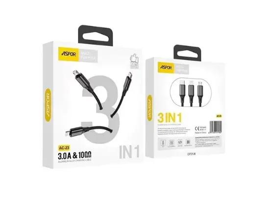 Aspor AC-35 3.0A Fast Charging USB to Type-C Cable- 1 Meter