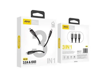 Aspor AC-35 3.0A Fast Charging USB to Type-C Cable- 1 Meter