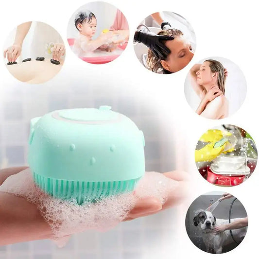 Silicone Body Bath Brush with Built-In Shampoo Dispenser for All, Deep Clean & Gentle Massage