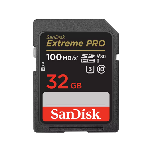 SanDisk Extreme Pro 32GB SD card on a white background