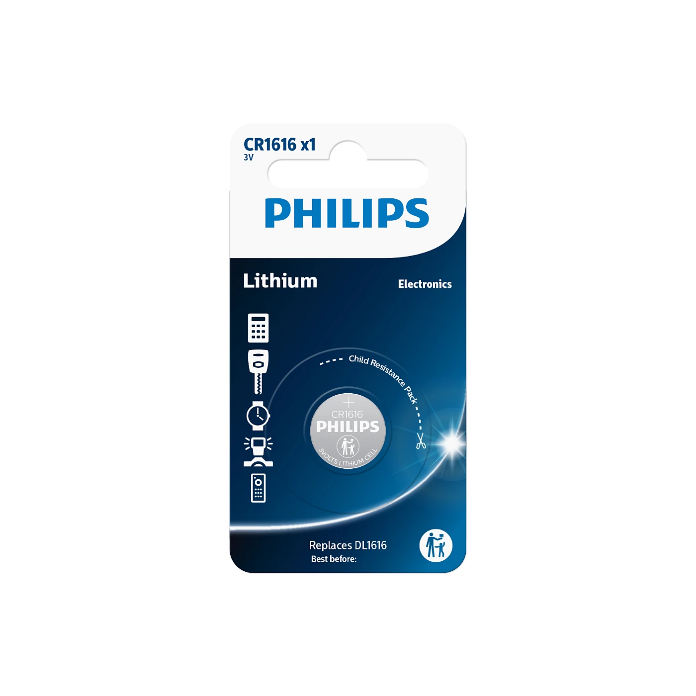 Philips CR1616 3V Lithium Button Cell Battery - 2 Piece