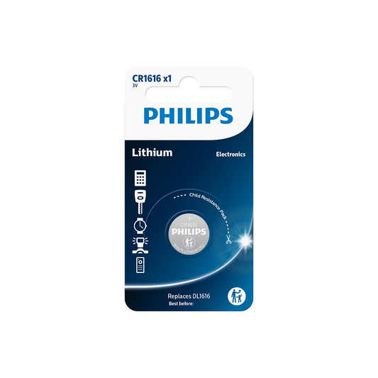 Philips CR1616 3V Lithium Button Cell Battery - 2 Piece
