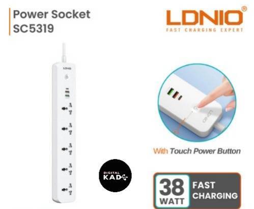 LDNIO SC5319 Power Strip 38W with 5 Sockets, 3-Port USB Charger, 2 Meters