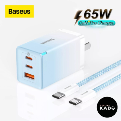 Baseus GaN3 Pro Fast Charger, 65W, 2C+U, CN Plug, Pastel Blue