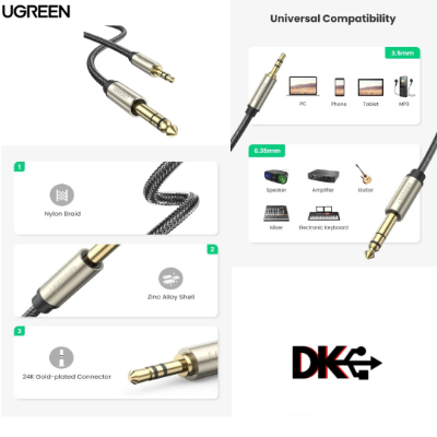 UGREEN 10629 3.5mm To 6.35mm TRS Stereo Audio Cable -3M (Gray) [414]