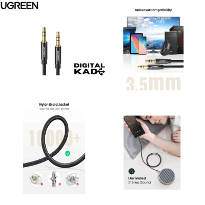 UGREEN 50361 AV112 3.5mm Male to 3.5mm Male Cable Gold Plated Metal Case With Braid – 1m
